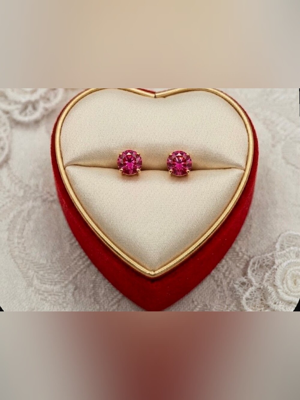 14K Solid Gold Prone Ruby Stud Earrings